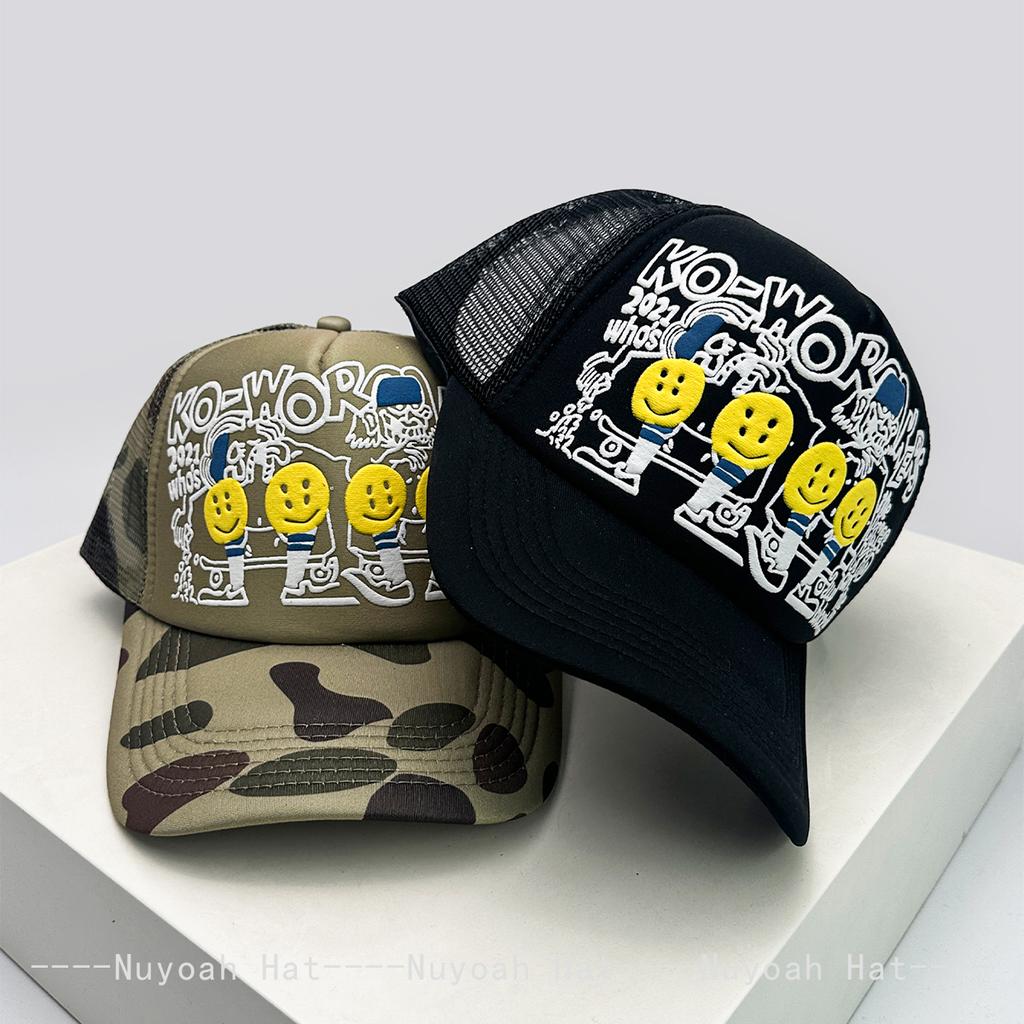 And Women 3D With Printed Pattern Letter Print Smiling Face Baseball Caps Color Contrast Sun Protection Hip Hop Air Permeable Trucker Caps Mesh