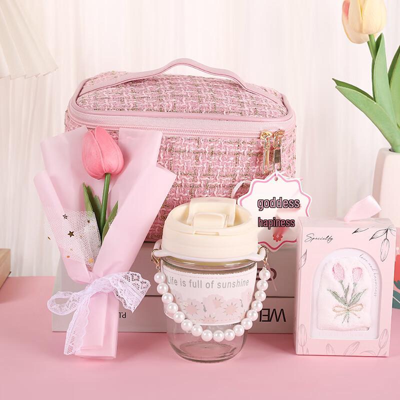 Ailan Huijia AQ Women s Day Gift Cosmetic Bag Sets A01 Glass Cup + Towel + Flower