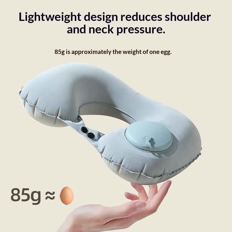 Flocking Inflatable Portable Neck Pillow That Can Be Stored And Self Filled Suitable For Outdoor Travel Business Trips Camping