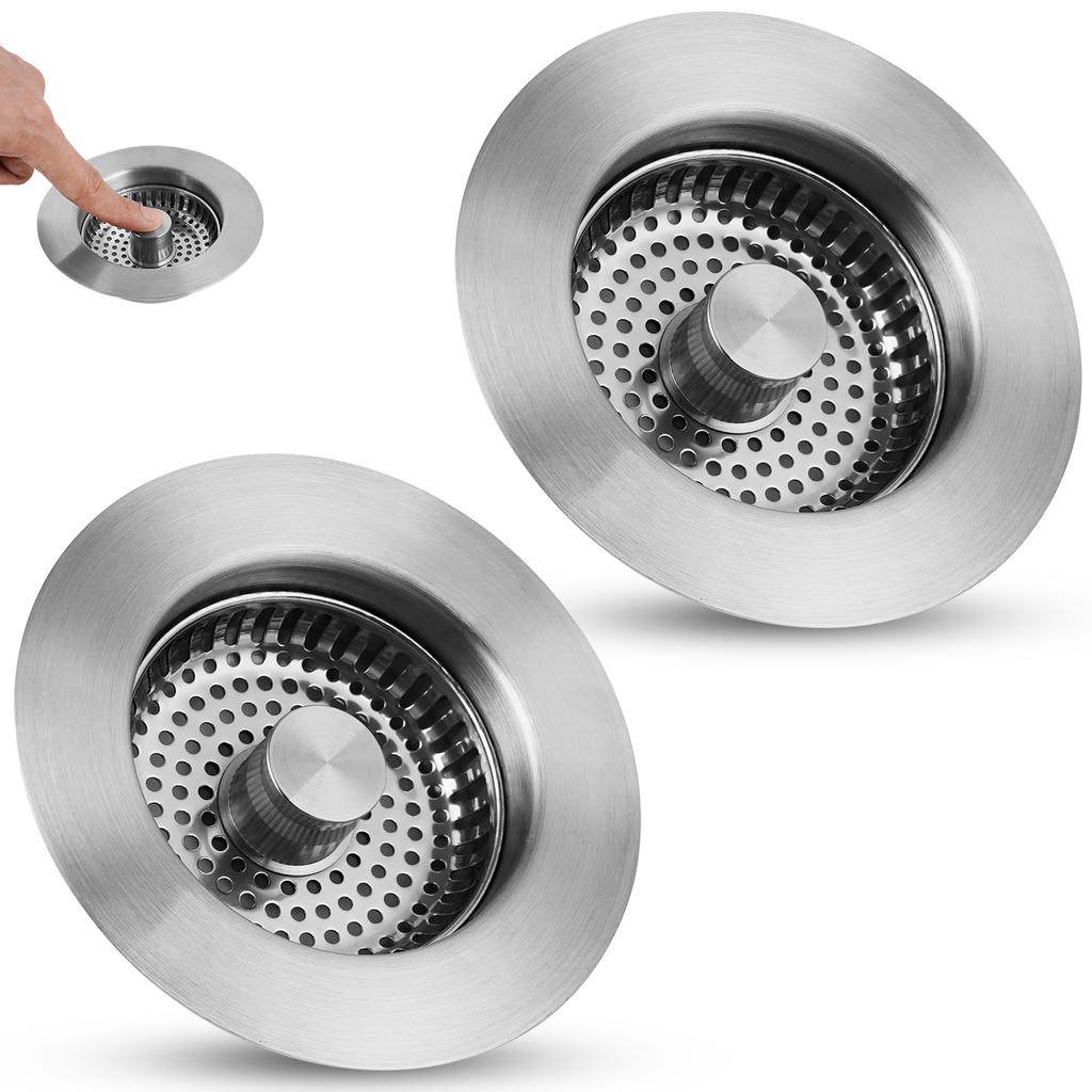 All Metal Kitchen Sink Strainer Stopper Combo - Stainless 3-in-1 Pop Up Sink Drain Strainer for Standard 3-1/2 Inch Drain Filter