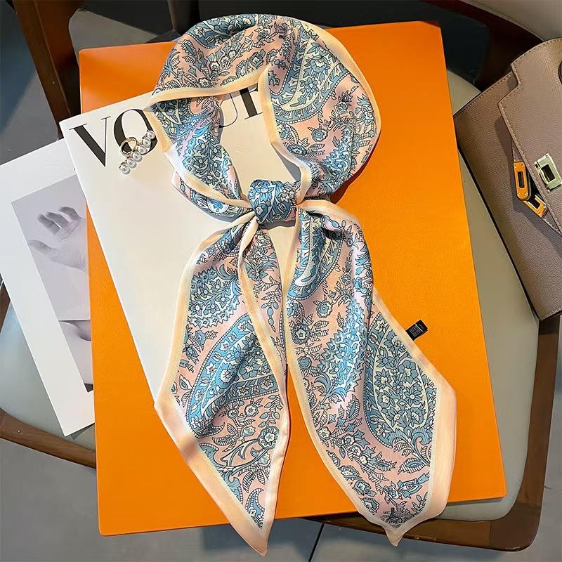 Luxury Design Long Silk Scarf Women Summer Fashion Bag Handle Ribbon Ladies Horse Print Headband Small Hair Scarves Female