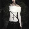 Y2K casual and fashionable white one shoulder long sleeved tight fitting women's top