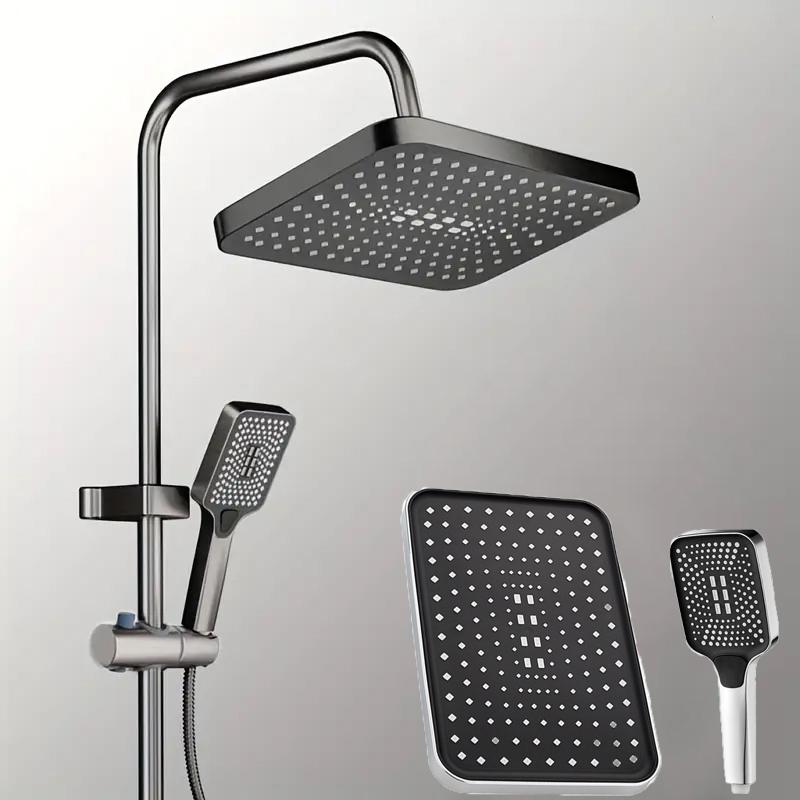 14 Inch Big Panel Large Flow Supercharge Ceiling Mounted Shower Head Set 3 Modes High Pressure Rainfall Shower Faucet Accessorie