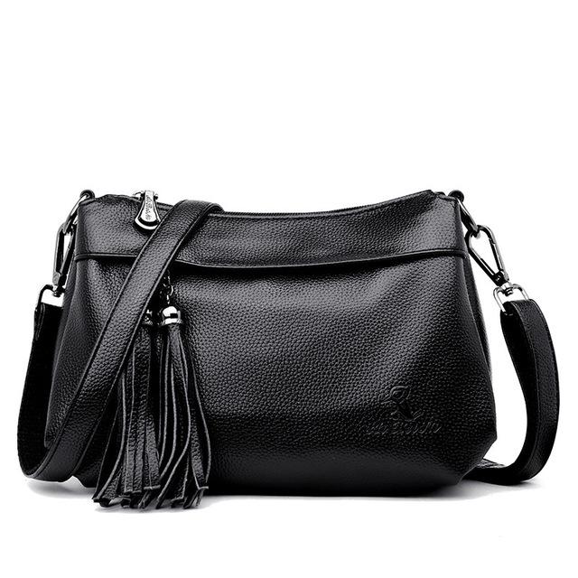 bandolera Vintage con borla Bolso pequeño con solapa Bolso de hombro femenino de cuero genuino para mujer #Black bandolera Vintage con borla Bolso pequeño con solapa Bolso de hombro femenino de cuero genuino para mujer #Black