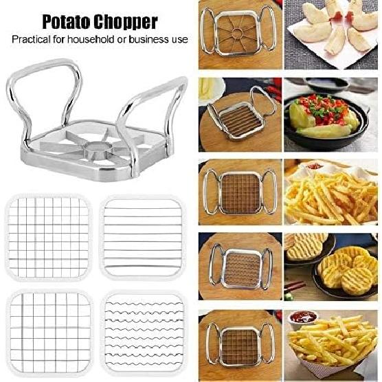 French Fry Maker, 5in 1 Stainless Steel Potatoes Fruit Cutter Chipper Chopper Maker French Fry Tool Kitchen Gadgets