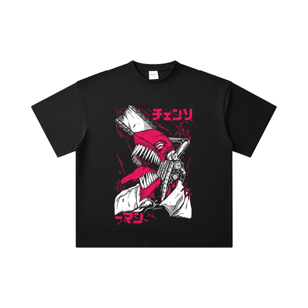 260 GSM Double Yarn 32 Count 100% Cotton Chainsaw Man V16 Denji Print Unisex Heavy Cotton T Shirt