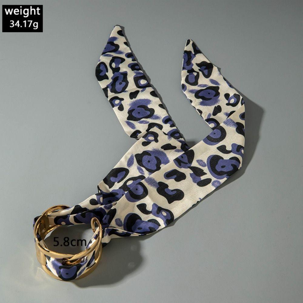 Ribbon-Wrapped Silk Scarf Cuff Bangles Polka Dot Geometric Open Bangle Metal Wide Bracelet Girls