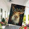 1PC, Polyester Double-Sided Christmas Deer Garden Flag  Festive Winter Reindeer & Holly Wreath Design, Decorative Outdoor Holiday Flag for Lawn and Co