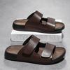 Fashion Fashionable Outdoor Men's Anti Slip Beach Sandals for Summer New Comfortable Men Top Layer Cowhide Explosive Latex Pad Slippers