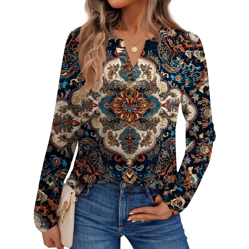 Women's Print Long Sleeve Shirts Elegant Casual Tops Trendy Shirts Tops