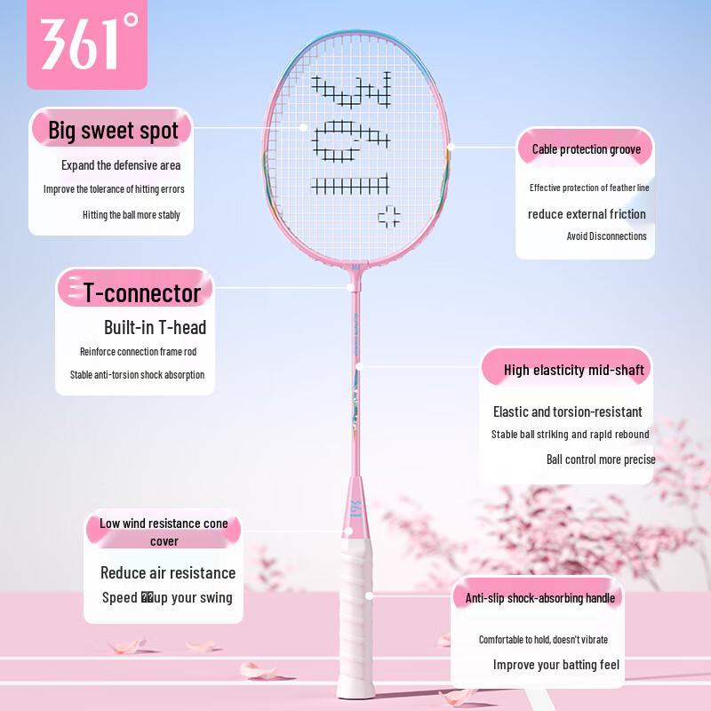 361° Feather Flower Serie Ultralicht Badmintonracket Dubbel Set