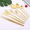 Gold Matte Dinnerware Knife Fork Spoon Family Tableware Stainless Steel Cutlery Set Chopsticks Kitchen Flatware Silverware