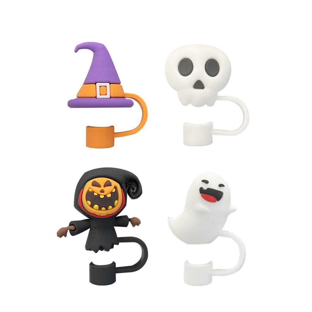 10mm3D Halloween Straw Cover Cartoon Cute Straw Cap Plug Environmentally Friendly PVC Straw Cover Dust-Proof Reusable Straw Tips Lids