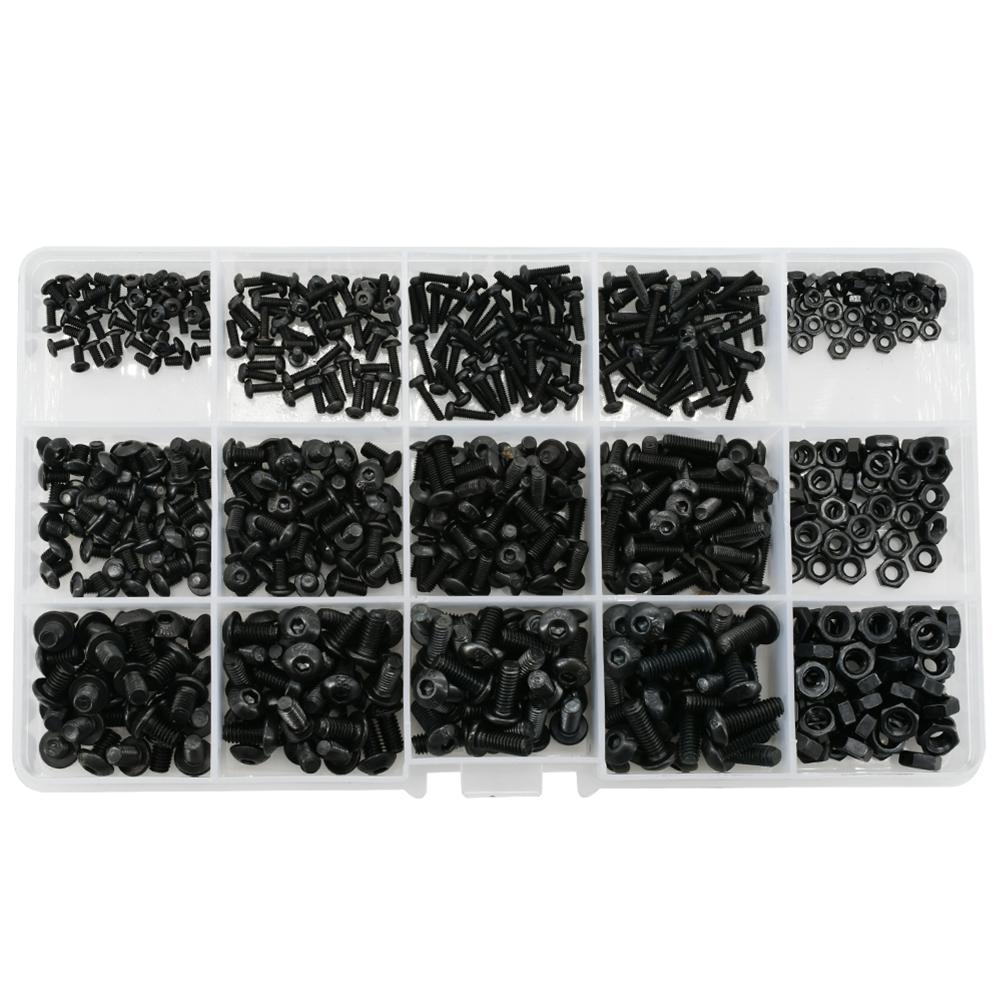 ISO7380 Allen Hexagon Hex Socket Button Round Head Screw Nut Kit M2 M3 M4 M5 M6 Black Grade 10.9 Carbon Steel Bolt Nut Set