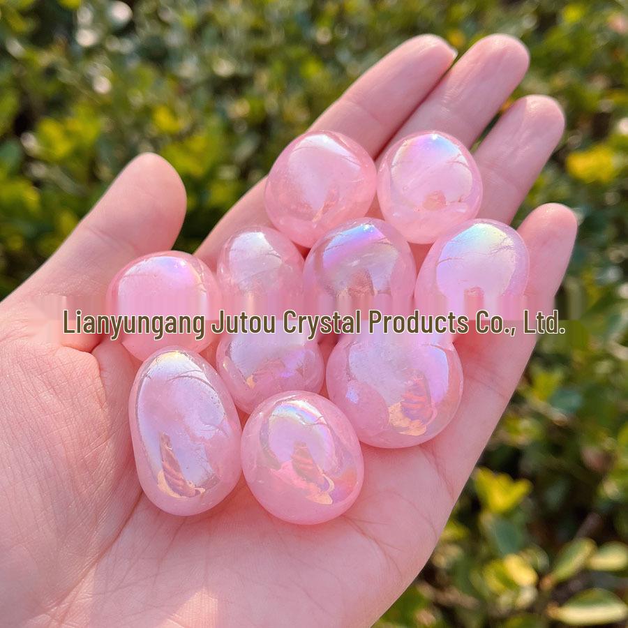 AB Rainbow Plated Natural Pink Crystal Rolling Stone Ornament for Children s Science and Decor, European & American Style