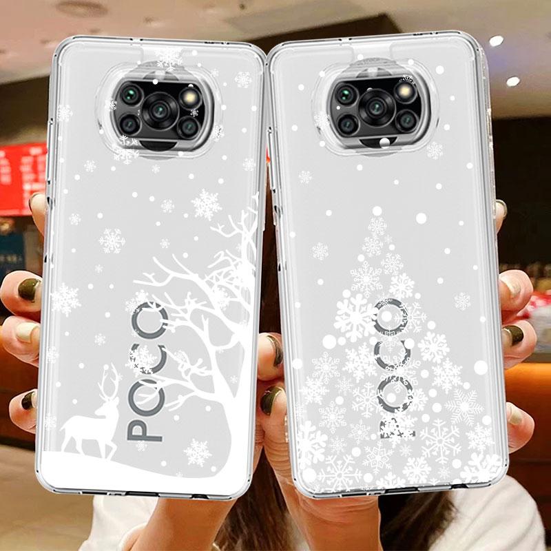 Clear Case For Xiaomi Mi Poco X3 NFC M3 Pro F3 F1 11 Lite 12 Redmi Note 10 9S 8 7 9 Soft Phone Cover Merry Christmas