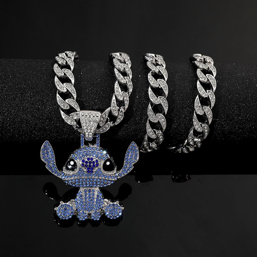 Jewelry Boys Hip Hop Rhinestone Necklace Fashion Stitch Pendant Old