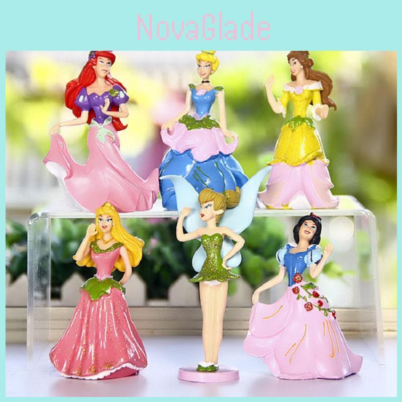 6pcs Disney Princess Figures Toy Set With Cinderella Aurora And Belle For Cake Decoration
