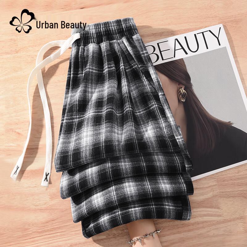 Women's Plaid High-Waist Wide-Leg Pants