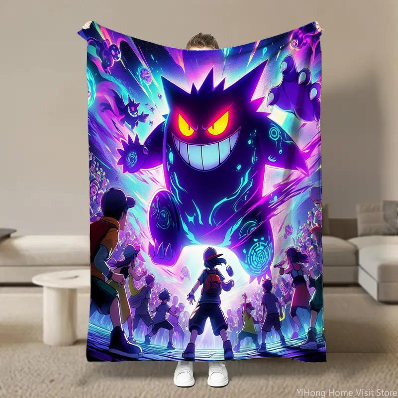 Japanischer Anime Pokemon Gengar Cartoon Plüsch Flanell Decke für Bett Sofa Weiche Flanell Überwurf Flauschige Kinder Schüler Kind Decken