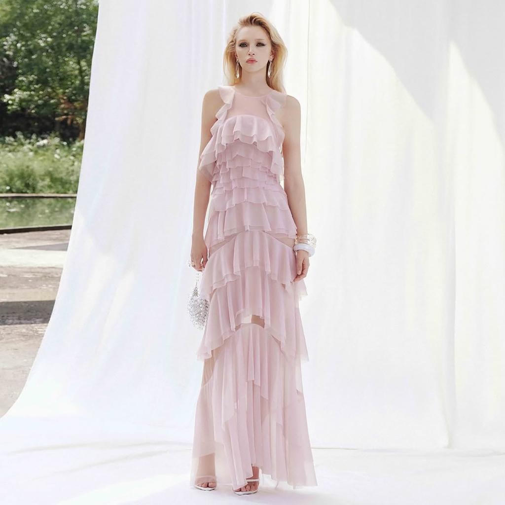 2026 European and American ins new women's clothing hot-selling temperament elegant sleeveless ruffle edge dress
