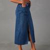 2024 Women's High Waist Washed Denim A-line Midi Skirt In European and American Style
