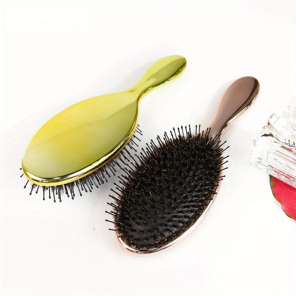 Luxury Gold And Silver Color Boar Bristle Paddle Hair Brush Oval Hair Brush Anti Static Hair Comb Hairdressing Massage Comb