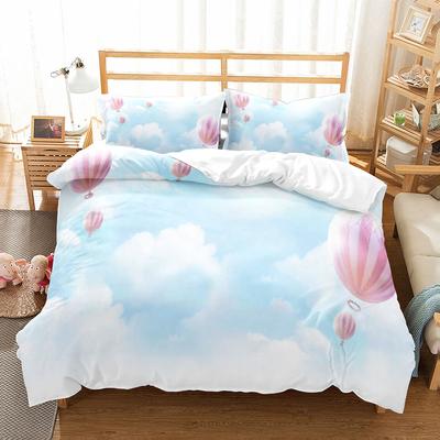 Ensemble de housse de couette Montgolfière Motif Nuages Blancs Polyester Housse de couette Taille King Queen Twin Pour Chambre d'Enfant Fille Décor