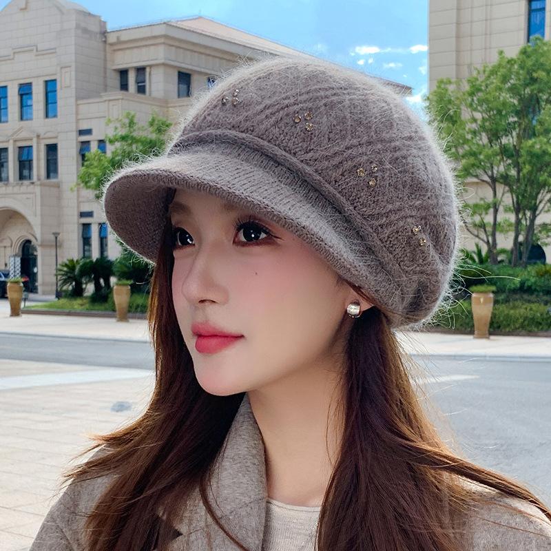 Wool Hat Women's Autumn and Winter Warm Knitted Cap Cold Protection Ear Hat Rabbit Hair in The Elderly Hat