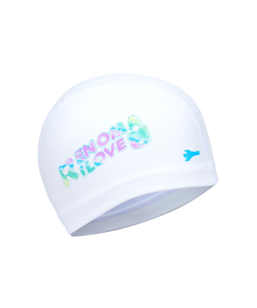 Lenomasuyeongbog Supplies Kids' Pastel Graphic Pu Swim Cap White Ro-Rc2F753-Wh