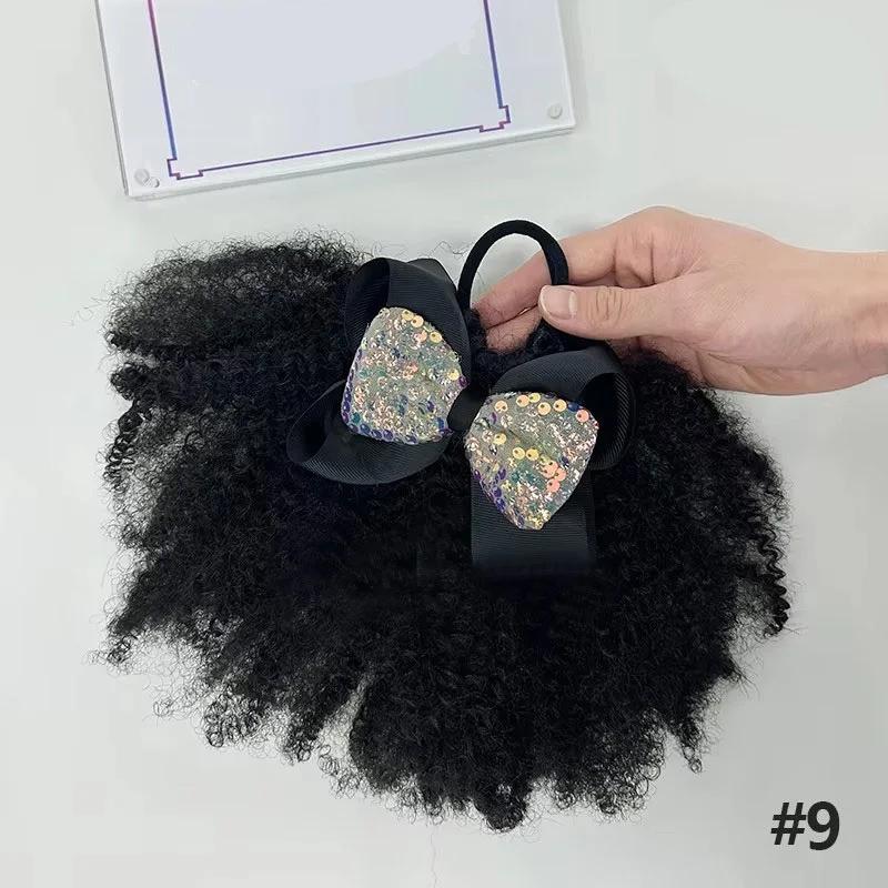 2pcs/ Luxury Kids Hair Buns Kids Afro Puff Soft Like Natural Human Hair Hand Feel Marley Kinky Bulk for Hair Girl with Elastic