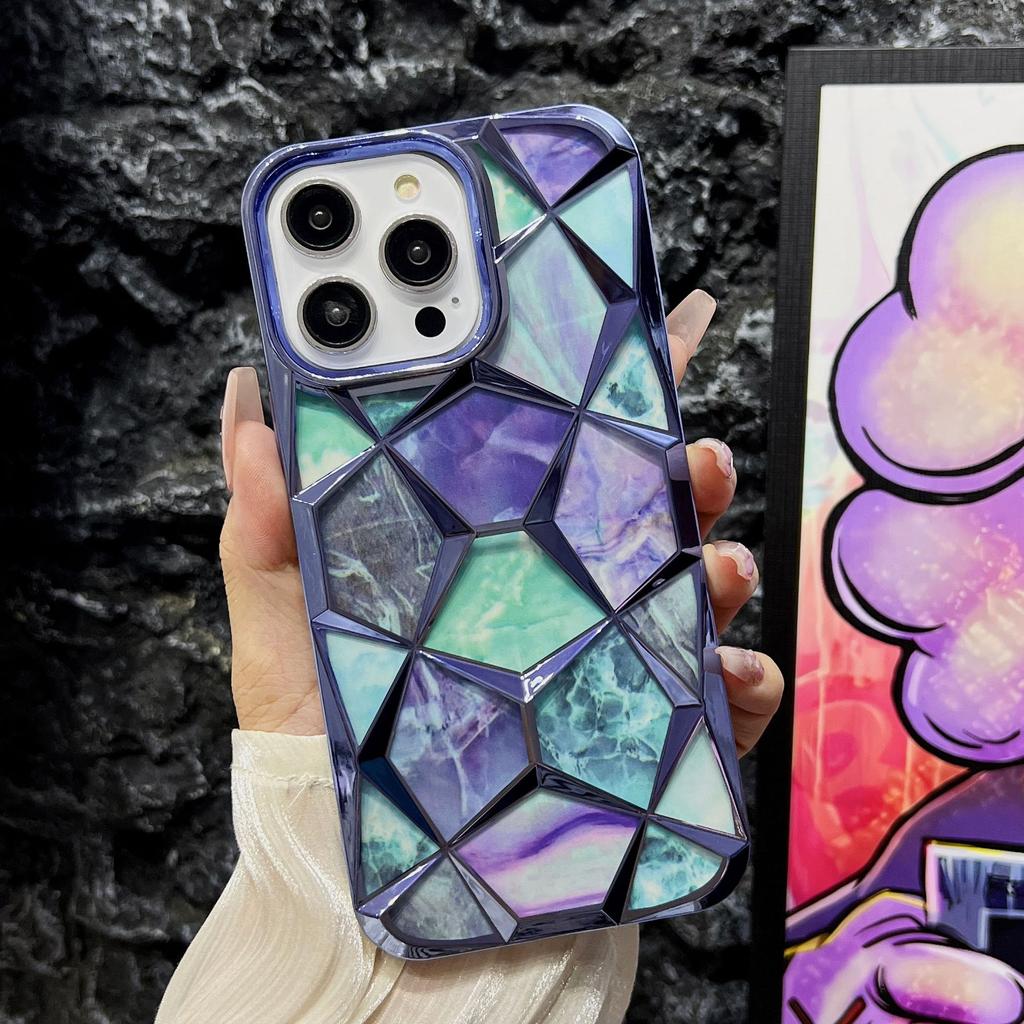 Applicable to iPhone15 electroplated marble mobile phone case Apple 14promax water cube 13 anti-drop 12 protective case