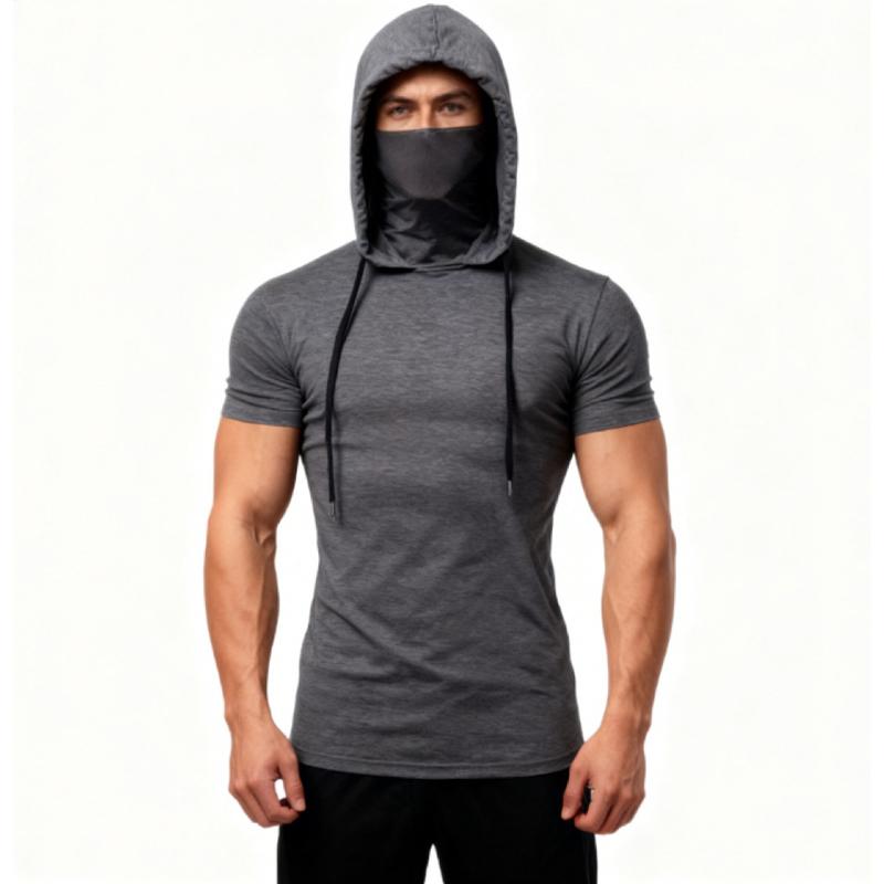 Letní pánské mikiny s kapucí, ležérní tričko s krátkým rukávem a volným střihem, jednobarevná lehká mikina, fitness prodyšné topy