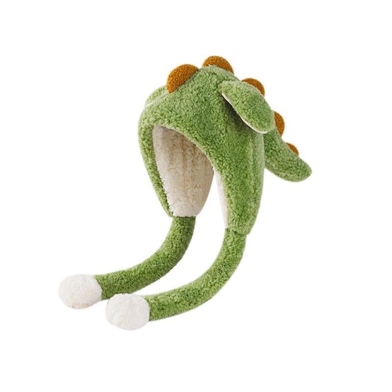 Cute cartoon pullover hat dinosaur integrated hat autumn and winter thickened plush hat thermal ear hat children