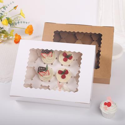 10 Sets of Cupcake Boxes with 12 Pieces and Window Paper Cupcake Holders Suitable for Baking Parties Birthdays Kraft Clips Disposable Baking Packaging