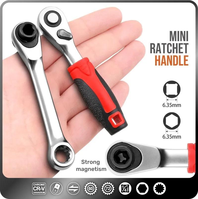 Mini Ratchet, Socket Wrench, Screwdriver, Small Fly Wrench, Batch Head, Handle, Portable 6.35mm