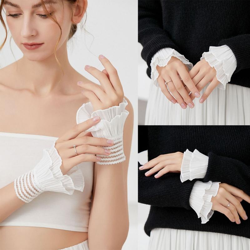 Detachable Shirt Pleated Flare Sleeve False Cuffs Solid Color Pleated Wristband Decorative Women Clothing Accessory