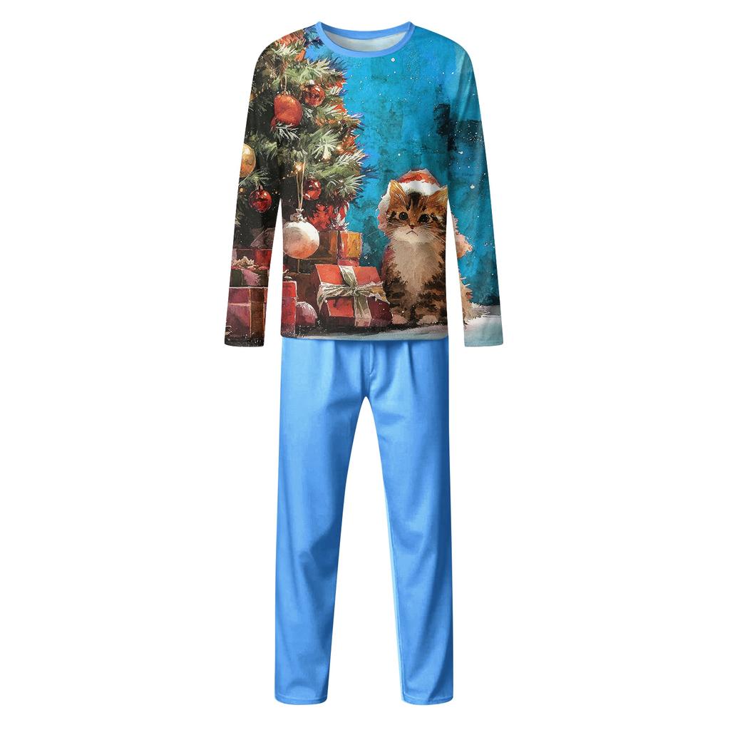 Family Casual Comfortable Long Sleeved Long Pants Christmas Printed Parent-child Set