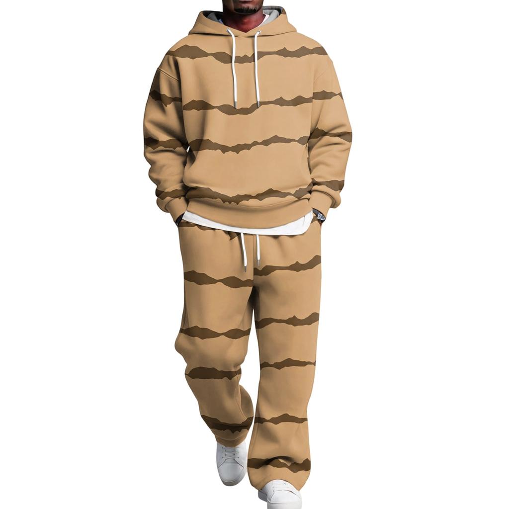 Men's Hoodie and Sweatpants Set with Elastic Waist, Casual Two Piece Outfit