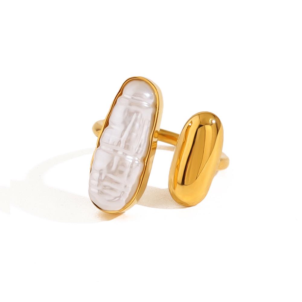 High-End Gold Pearl Irregular Openable Ring for Women - Luxury, Non-Fading
