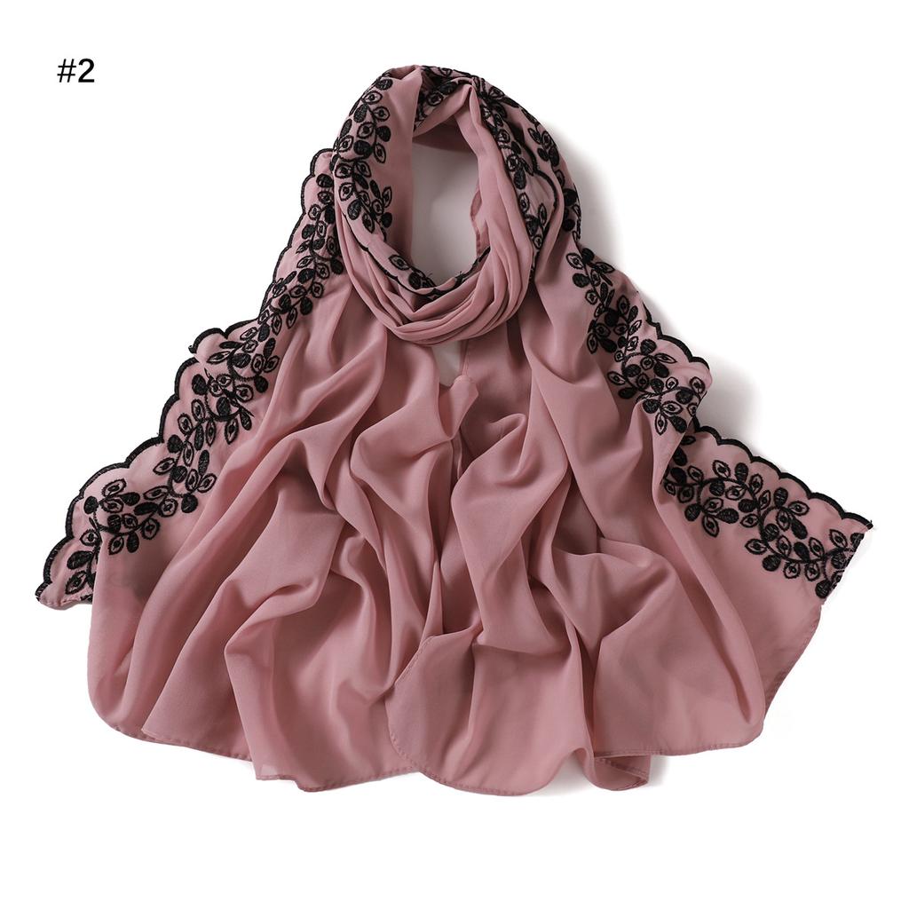 Embroidery Lace Chiffon Hijabs For Women Vine Heavy Pearl Industry Edge Long Scarf Light Scarf Headscarf Shawl Turban Ramadan