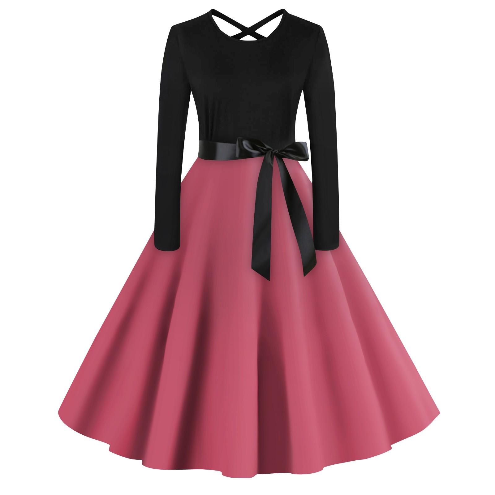 

Женское повседневное однотонное платье-пуловер с круглым вырезом и высокой талией с длинными рукавами XL арбуз красный