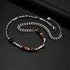 Vnox Collier Réglable 46-51cm Acier Bambou avec Fermoir Mousqueton, Perles d'Agate Naturelle Bijoux Minimalistes Cadeau pour Hommes Femmes