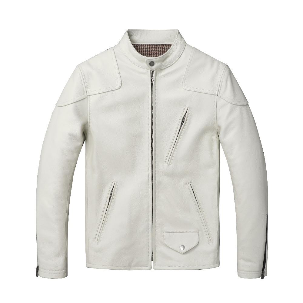 

White Genuine Cow Genuine Leather Jacket For Men Cowhide Coat Slim Fit Short Men s Skin Clothing Spring Autumn 6XL білий