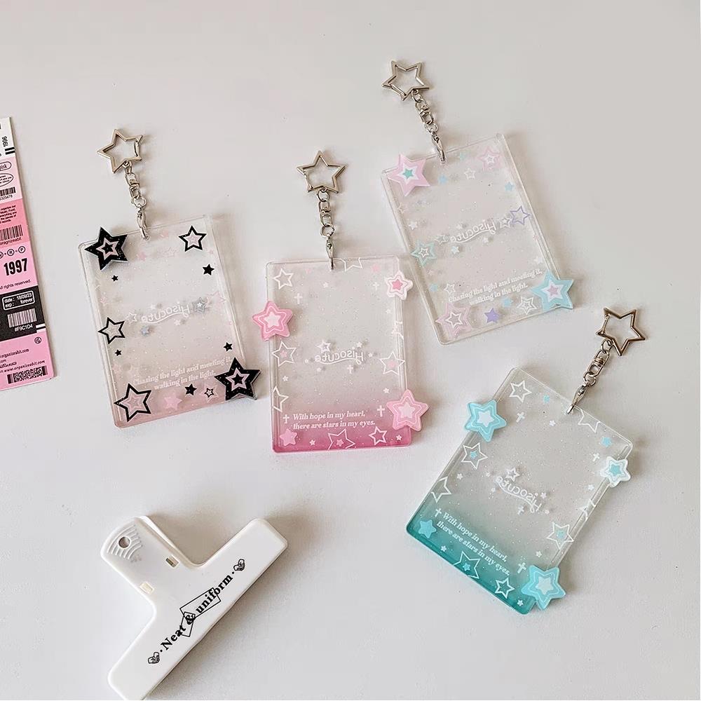 Ins Star Photocard Holder Acrylic Glitter Card Case Idol Photo Frame Photo Album ID Card Card Film Sleeve With Pendant Keychian