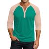 Men's Button-Down Contrast Raglan 3/4 Sleeve Top
