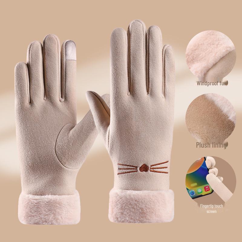Women's Winter Touchscreen Velvet Gloves - Windproof, Fur-Lined, Ideal for Outdoor Activities and Cycling.