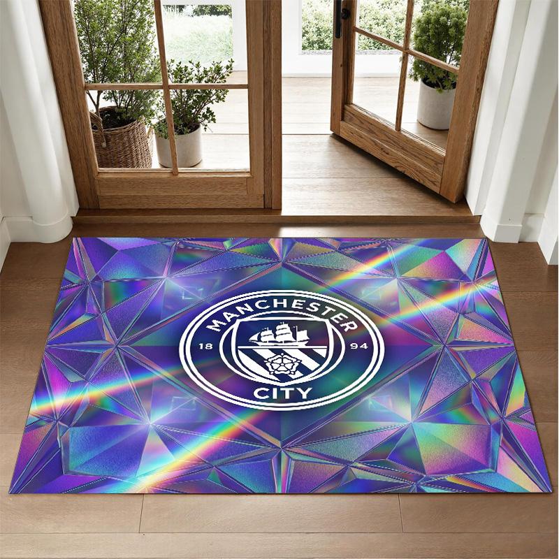 Manchester City Design Crystal Velvet Rug Soft Decorative Mat for Bedroom Entrance