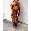 Women's Fashion Summer Spring Colour Block Print Short Sleeve Oblique Collar High Waist Casual Dresses