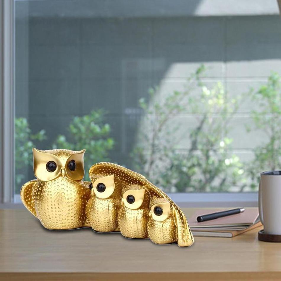 3D Birds Figurine Desktop TV Stand Cabinet Creative Design Animals Statuary Decoration Family Of Four Owl Statue Home Decorative